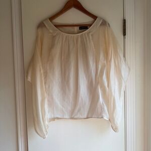 The Addison Story Sheer Lurex Blend Blouse Cream Long Sleeve Keyhole Neck M